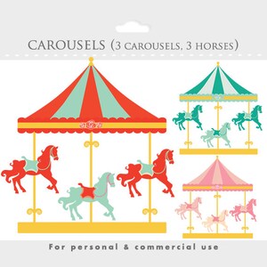 Carousel clipart merry go round clip art, carnival clip art, fair, horses, horse, amusement park for personal and commercial use image 2