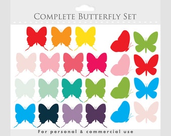 Butterfly clipart - butterflies clip art, spring, insects, wings, complete set, pink, green, red, blue, for personal and commercial use