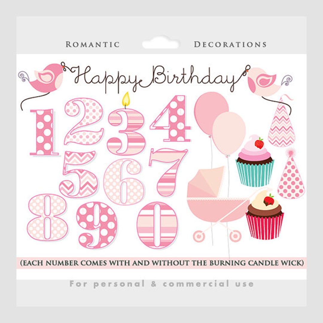 Birthday Party Clipart, Birthday Clip Art, Numbers, Balloons, Pink