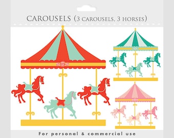 Carousel clipart - merry go round clip art, carnival clip art, fair, horses, horse, amusement park for personal and commercial use