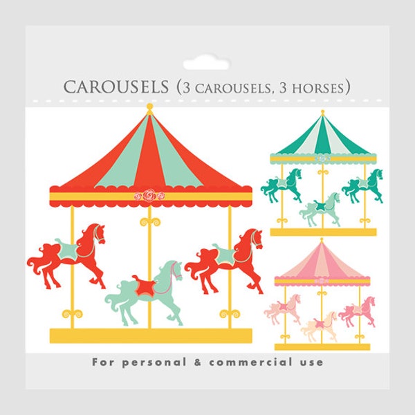 Carousel clipart - merry go round clip art, carnival clip art, fair, horses, horse, amusement park for personal and commercial use