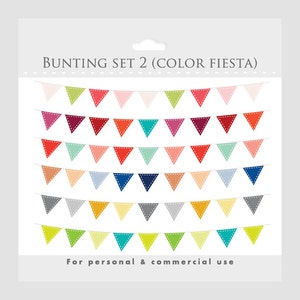Bunting banner clip art for digital scrapbooking - flag clip art, stiched flags, decorative, rainbow colors, multicolor