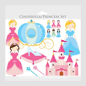 Cinderella clipart - princess clipart, princesses, castle, glass slipper, pumpkin carriage, wands, for personal and commercial use