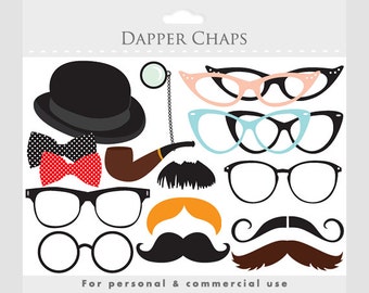 Moustache clipart, mustache clip art, eyeglass clipart, glasses, moustaches, dapper, posh, pipe, bowler hat, costume prop clip art