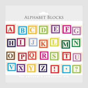 Alphabet clipart letter blocks clip art, letterblocks clipart, wooden blocks, alphabet blocks, colorful, for personal or commercial use image 1