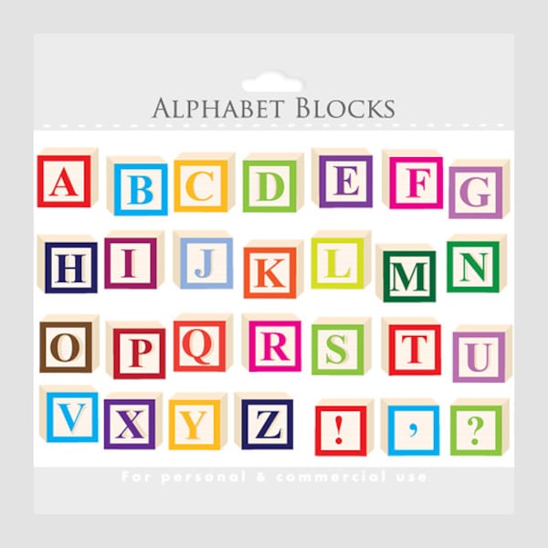 Alphabet clipart - letter blocks clip art, letterblocks clipart, wooden blocks, alphabet blocks, colorful, for personal or commercial use