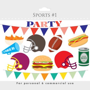 Fotbollsfest clipart - fotbollsclipkonst, fotboll, fotbollsclipart, vevlagerbanderoll, hjälmar, varmkorv, hamburgare, nachos, öl, snacks bild 2