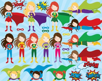 Clip art superhero - girl superhero clipart female superheroes clip art comic book female superhero pow wham zap personal commercial use