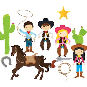 Wild west clipart cowboy clip art, cowgirls, cowboys, horse, lasso, cactus, sheriff badge, background, for personal and commercial use zdjęcie 3