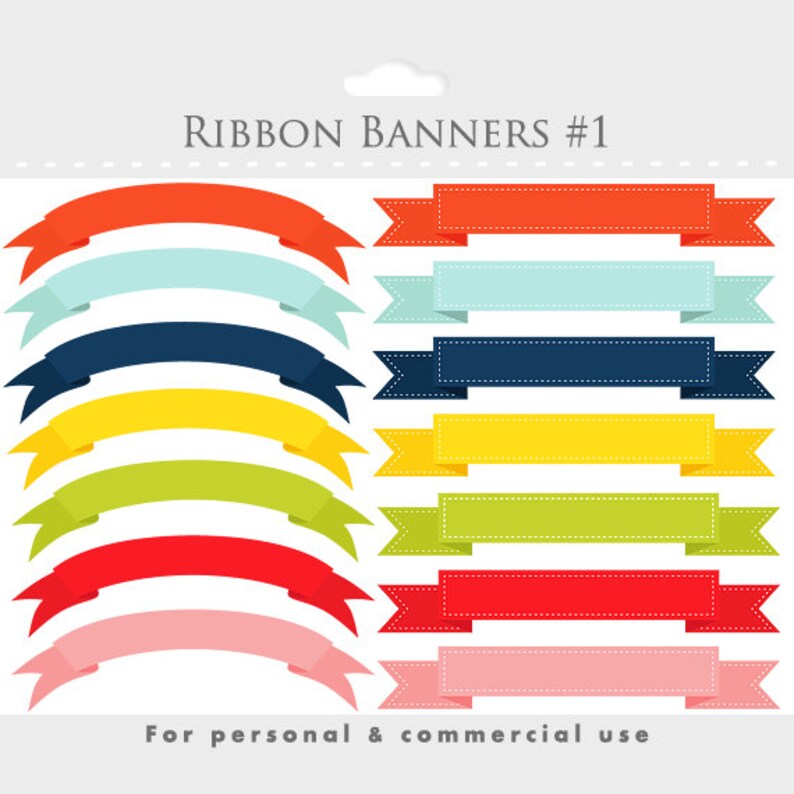 Banner Clipart Stitched Ribbon Flags Digital Ribbon Clip Etsy