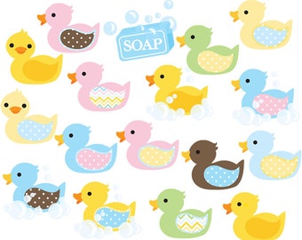 Rubber ducks clipart - nursery clip art duckies ducky whimsical cute baby ducks yellow pastels pink blue green polka dots commercial use