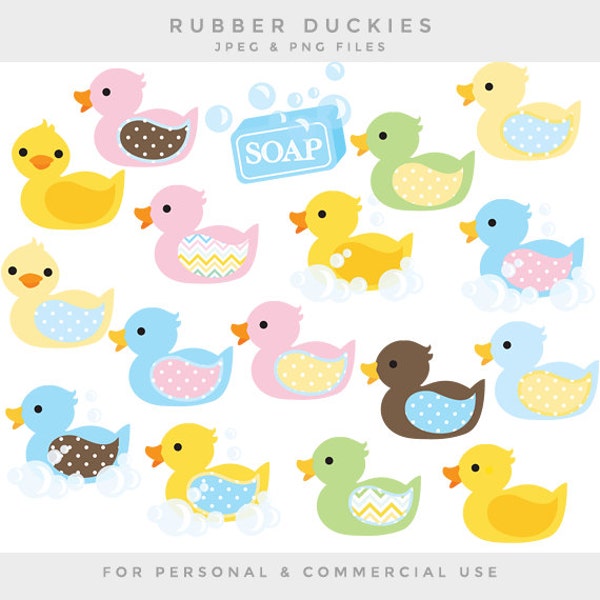 Rubber ducks clipart - nursery clip art duckies ducky whimsical cute baby ducks yellow pastels pink blue green polka dots commercial use