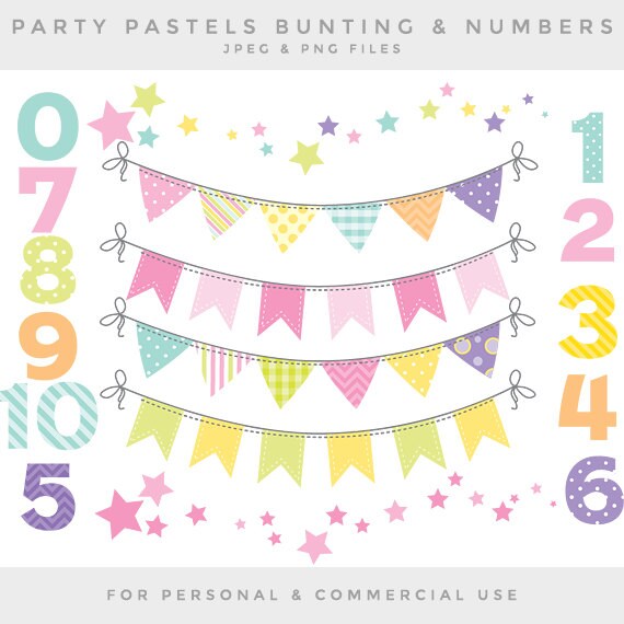 Bunting Clip Art Pastel Bunting Banner Flags Clipart Numbers Etsy