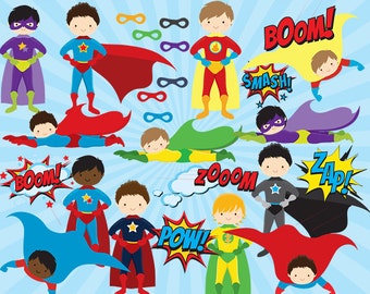 Superhero clip art - comic book clip art male super heroes men sounds sayings super hero pow wham zap for personal and commercial use