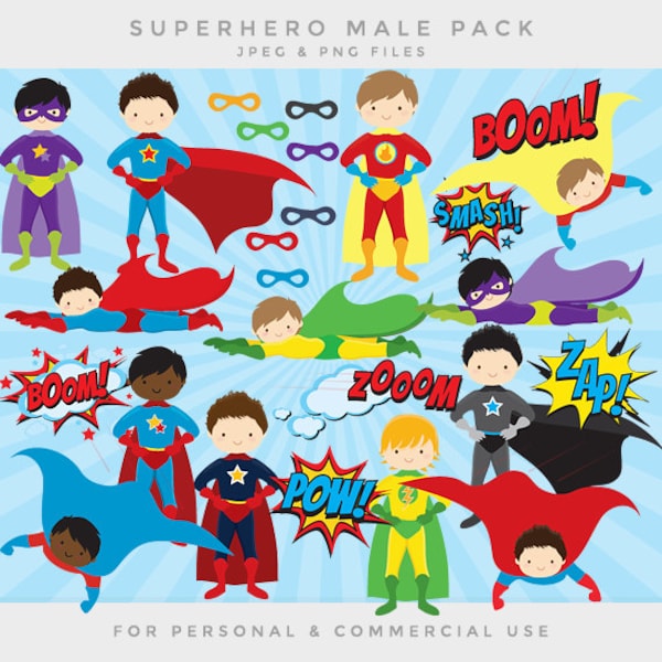 Superhero clip art - comic book clip art male super heroes men sounds sayings super hero pow wham zap for personal and commercial use