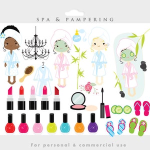 Spa clipart - soirée pyjama, soirée sommeil, mode, maquillage, maquillage, rouge à lèvres, spa de jour pour filles, vernis à ongles, girly, parfum nuit de fille