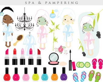 Spa clipart - sleepover clip art, slumber party, fashion, make-up, makeup, lipstick, girls day spa, nail polish, girly, perfume girl's night