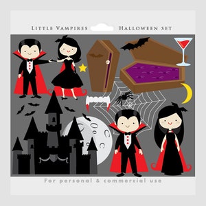 Vampire clipart - Halloween clip art, vampires, cute, little, castle, moon, count Dracula, bats, blood, spooky, scary, spider, web, vampyre