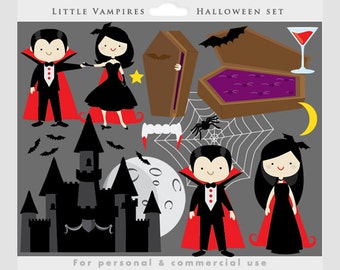 Vampire clipart - Halloween clip art, vampires, cute, little, castle, moon, count Dracula, bats, blood, spooky, scary, spider, web, vampyre