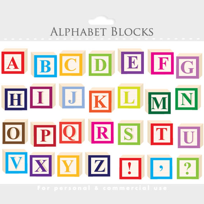 Alphabet clipart letter blocks clip art, letterblocks clipart, wooden blocks, alphabet blocks, colorful, for personal or commercial use image 2