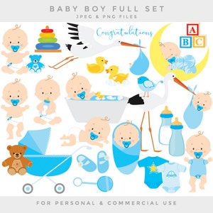 Clipart dla dzieci clipart dla dzieci chłopiec baby shower ciąża narodziny bocian niebieski kąpiel gumowa kaczka zabawki butelka dla dzieci jednoczęściowa do użytku komercyjnego