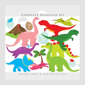 Clipart de dinossauros - clipart de dinossauros, pré-histórico, triceratops, t rex, tiranossauro rex, vulcão, pterodáctilo para convites scrapbooking