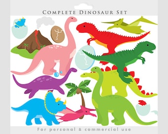 Dinosaur clipart - dinosaurs clip art, prehistoric, triceratops, t rex, tyrannosaurus rex, volcano, pterodactyl for invitations scrapbooking