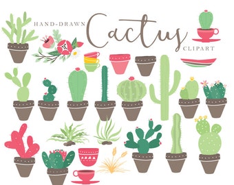 Cactus clipart - cactus clip art hand drawn cacti desert cactuses pots plant tribal clip art green pink floral instant download commercial