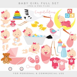 Dziecko clipart dziecko clipart dziewczynka baby shower ciąża narodziny bocian różowy kąpiel gumowa kaczka zabawki butelka dla dziecka jednoczęściowa do użytku komercyjnego