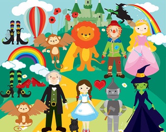 Wizard of Oz clipart - clip art Dorothy scarecrow cowardly lion tin man wicked witch emerald castle rainbows witch shoes ruby flying monkeys