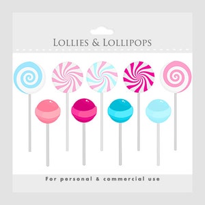 Sweets clipart - lollipops clipart, lollies, suckers, candy, pink and blue digital clipart for personal and commercial use