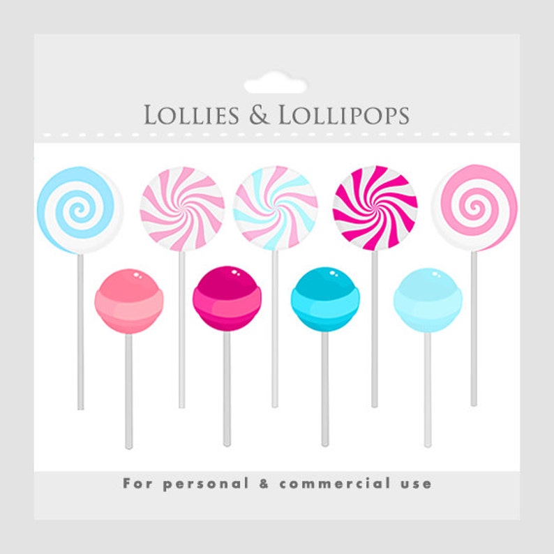 Sweets clipart lollipops clipart, lollies, suckers, candy, pink and blue digital clipart for personal and commercial use image 1