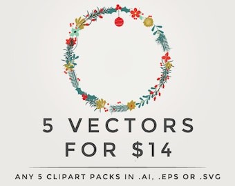 Vector clipart - .eps or .ai digital clip art pack, any 5 five clipart set in vector format, digital designs, vectorized discount save