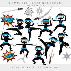 Ninja clipart - ninja clip art boy karate martial arts cute whimsical throwing stars sword katana black pink personal and commercial use