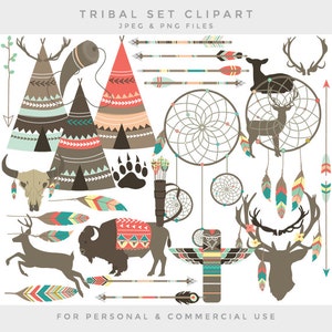 Tribal clipart teepee feathers clip art ethnic deer dreamcatcher buffalo arrows antlers totem tee pee dream catcher designs commercial use image 1