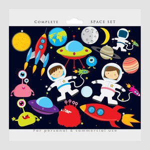 Space clipart - astronaut clip art, UFOs, aliens, spaceships, rockets, planets, Earth, moon, for personal and commercial use