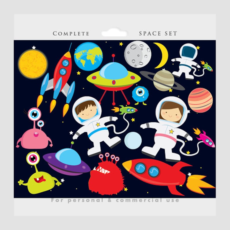 Space clipart astronaut clip art, UFOs, aliens, spaceships, rockets, planets, Earth, moon, for personal and commercial use image 1