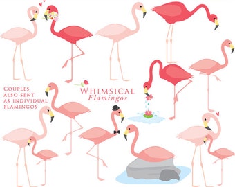 Flamingo clipart - flamingos clip art flamingoes birds baby in love pink exotic romantic whimsical love for scrapbooking cupcake toppers