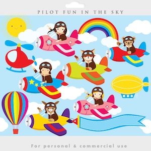 Little Pilots Clipart - Pilot Clipart, Flugzeug, Flugzeug, Fuchs, Bär, niedlich, für Jungen und Mädchen, Luftfahrt für den persönlichen und kommerziellen Gebrauch