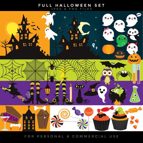 Watercolor Halloween Clipart Spooky House Ghosts Bat Instant Download Witchy Clipart Cute Jack Lanterns Kawaii Clipart PNG