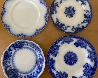 Antique 19th Century Flow Blue Transferware Plates and Bowls