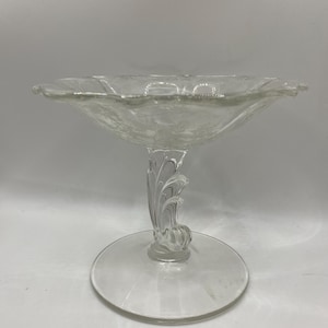 Vintage 1940s Fostoria Crystal Floral Etched Decorative Pedestal Compote Bowl Candy Dish