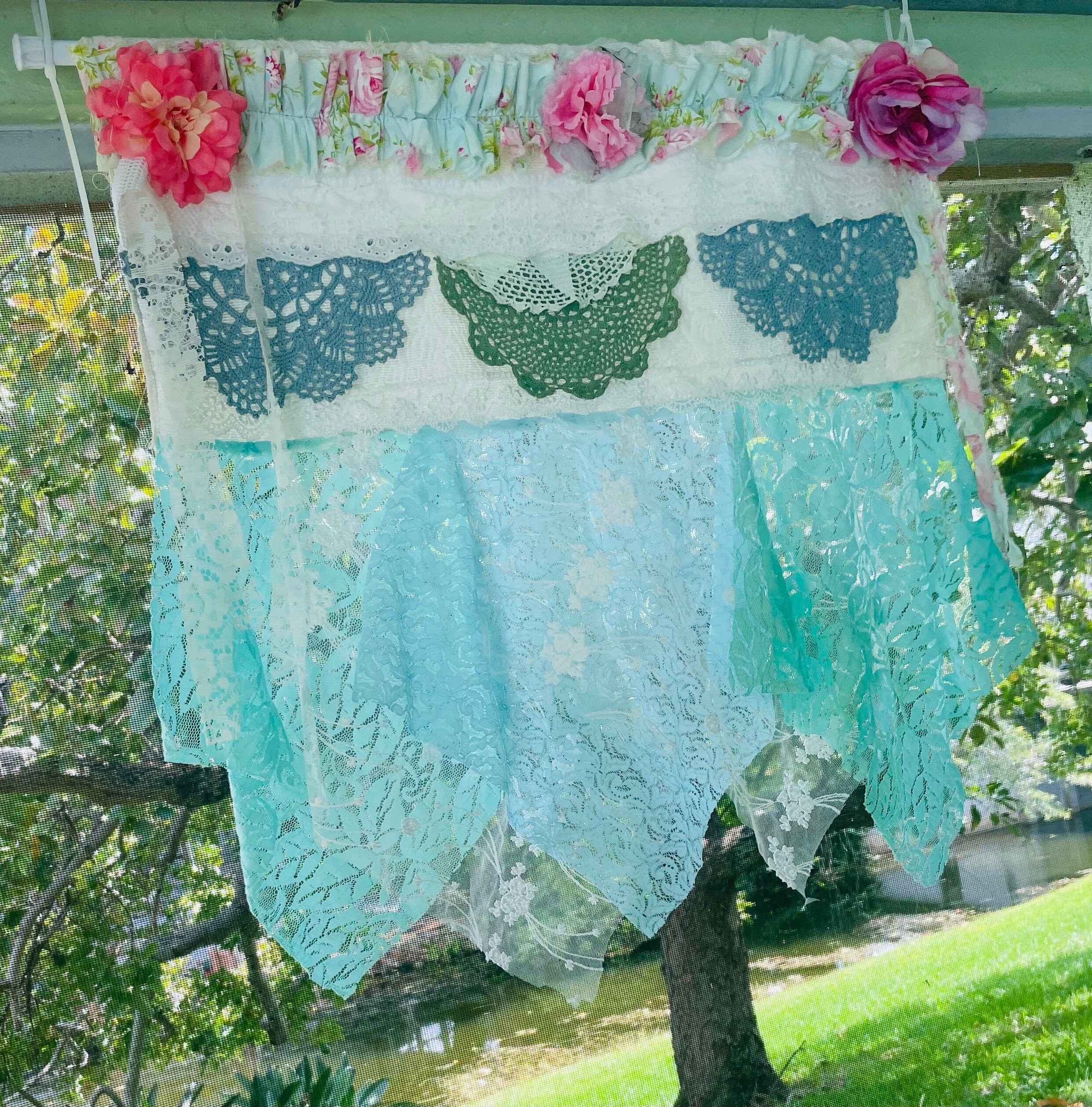 Lace Curtain Hand Crochet Lace Kitchen Valance Kitchen Curtain Shabby