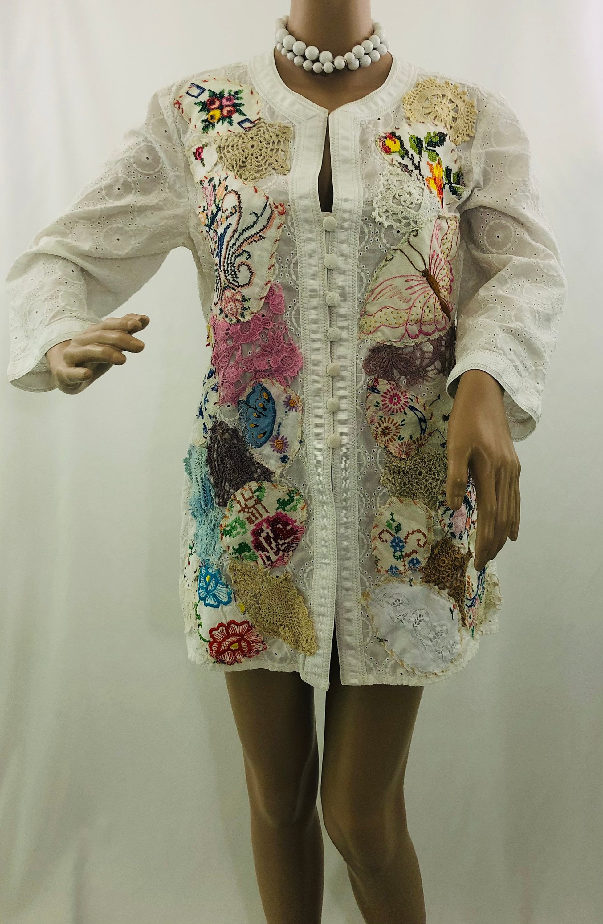 L White Cotton Wearable Art Embroidered Button Down Adorned - Etsy