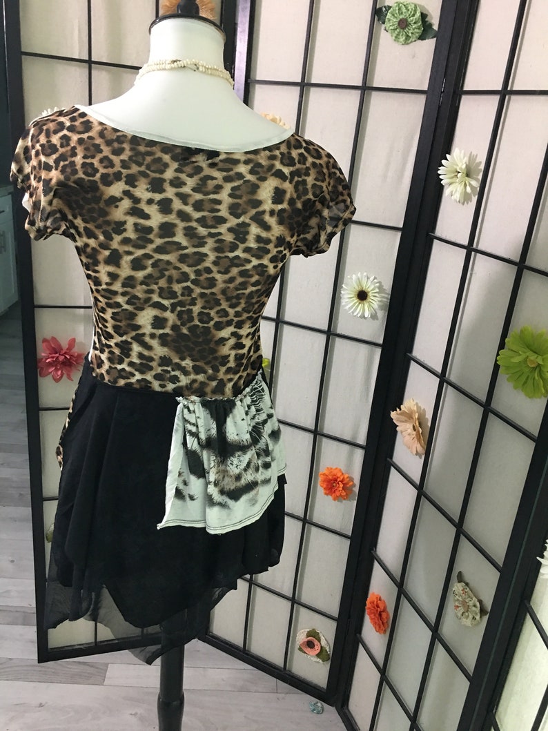 Stevie Nicks style Leopard print altered couture tattered boho toptunicdress size:SM