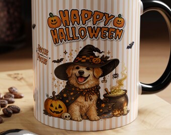 Halloween  Hunde Retriever Tasse  Mug | Halloween Accent Kaffeebecher/ Streifendesign  Geschenkidee  für Hundemama/Halloweenfans