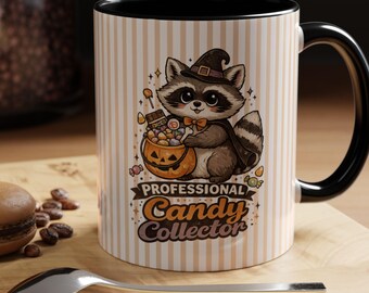 Halloween Waschbär | Kaffee-Tee-Tasse, Streifen Design, Geschenkidee  Herbstzeit/Happy Halloween