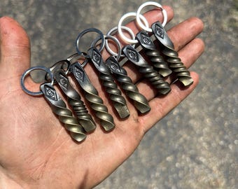 Hand Forged Twisted Keychain, Steel Keyring