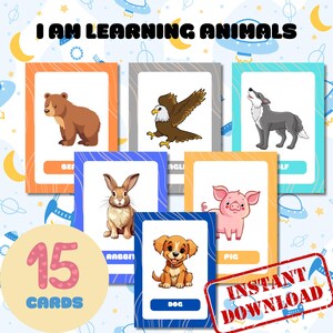 Kids Activity Cards, Printable Animals Flashcards, Toddler Activities, Baby Flashcards, Preschool Flashcards, Animal Cards Set, PDF.