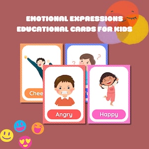 Cartões de sentimentos, sentimentos infantis, PDF, cartões emocionais para impressão em formato A4, download digital, atividades para crianças, materiais Montessori, cartões de emoções.